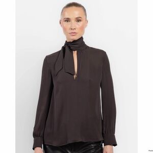 Nili Lotan Janese Blouse Coffee Brown Silk Blouse Size XS MRSP $995